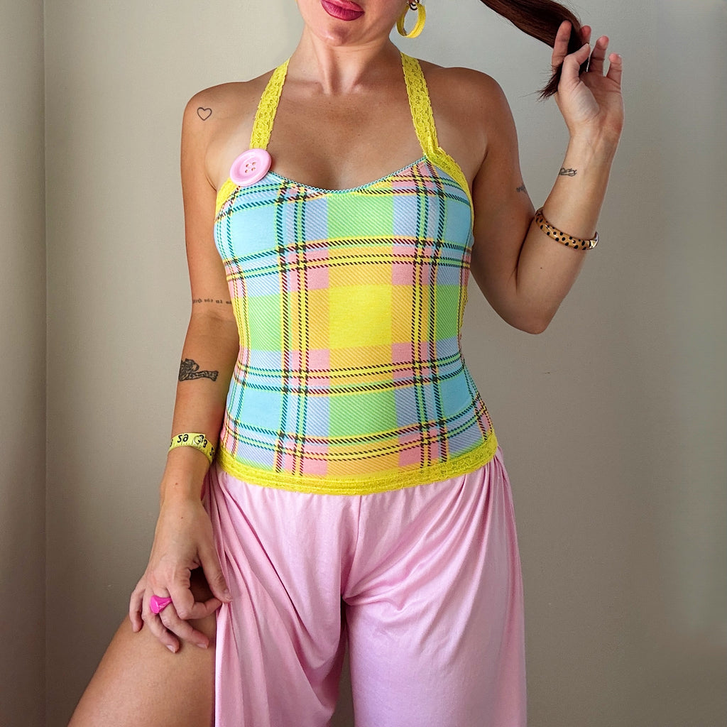 Colorful Tartan Lace Cami Top