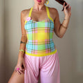 Colorful Tartan Lace Cami Top