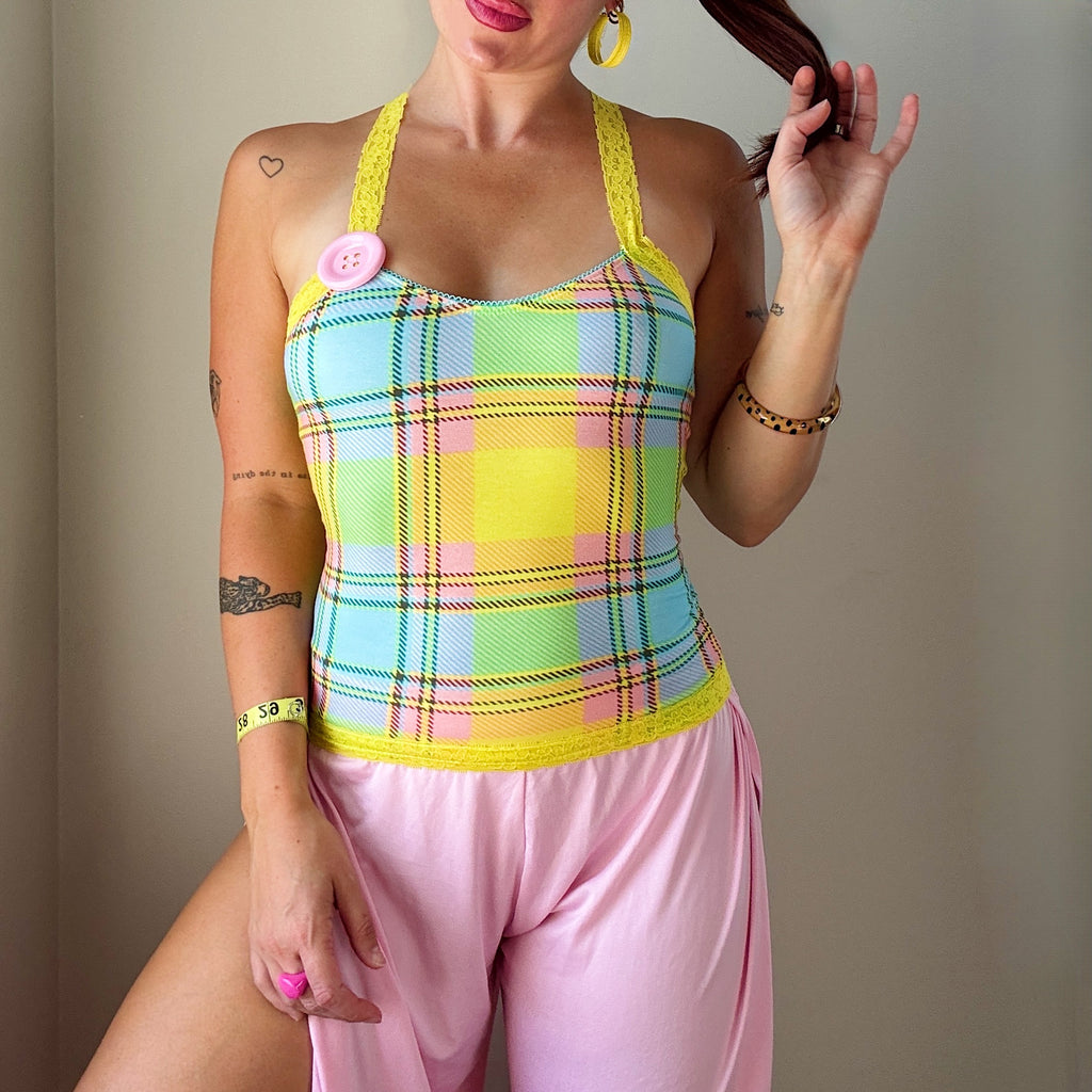 Colorful Tartan Lace Cami Top