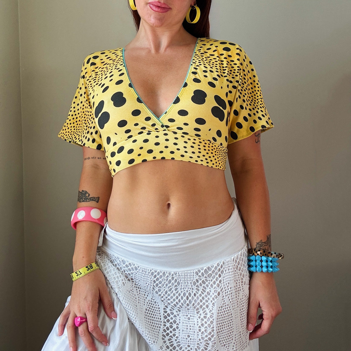 Digi Cheetah Flare Sleeve Cropped Top